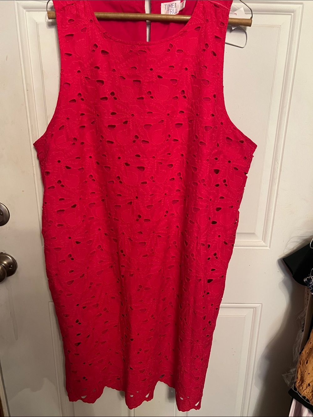 Time and Tru Red Eyelet Midi Dress